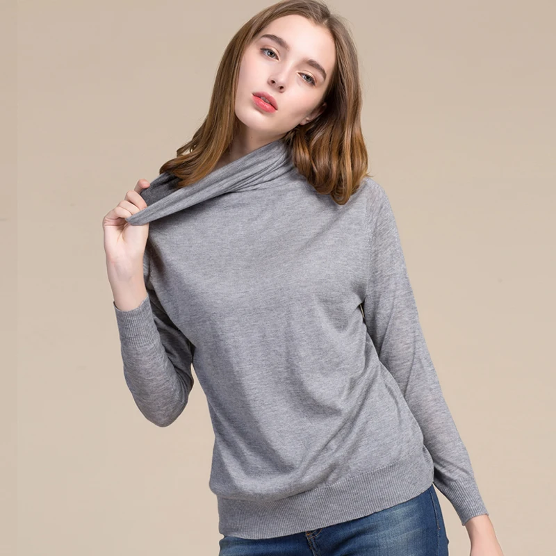 Knitwear Women 85% Silk 15% Cashmere Pullovers Patchwork Turtleneck Long Sleeves 4 Colors Basic Top New Fashion Style 2019 enlarge