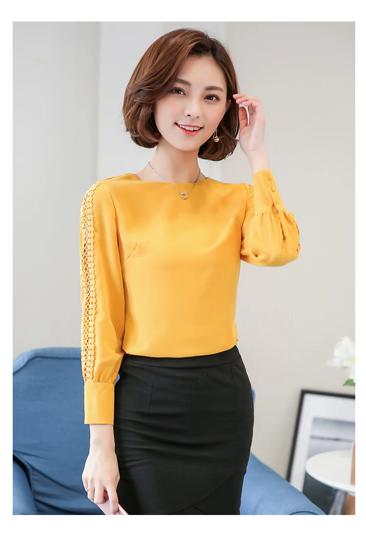 Spring Women Chiffon Blouse Long Sleeve Lace Shirt Hollow Out Blouses Tops Summer Sexy Slim Solid Blusa de Renda Feminina