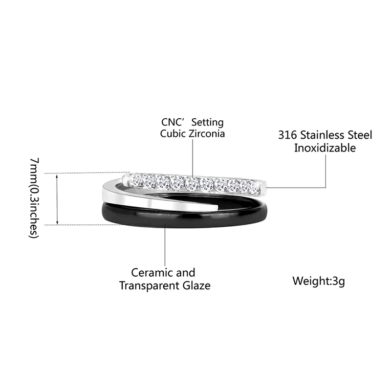Классическое черное керамическое кольцо и Открытое из нержавеющей стали с