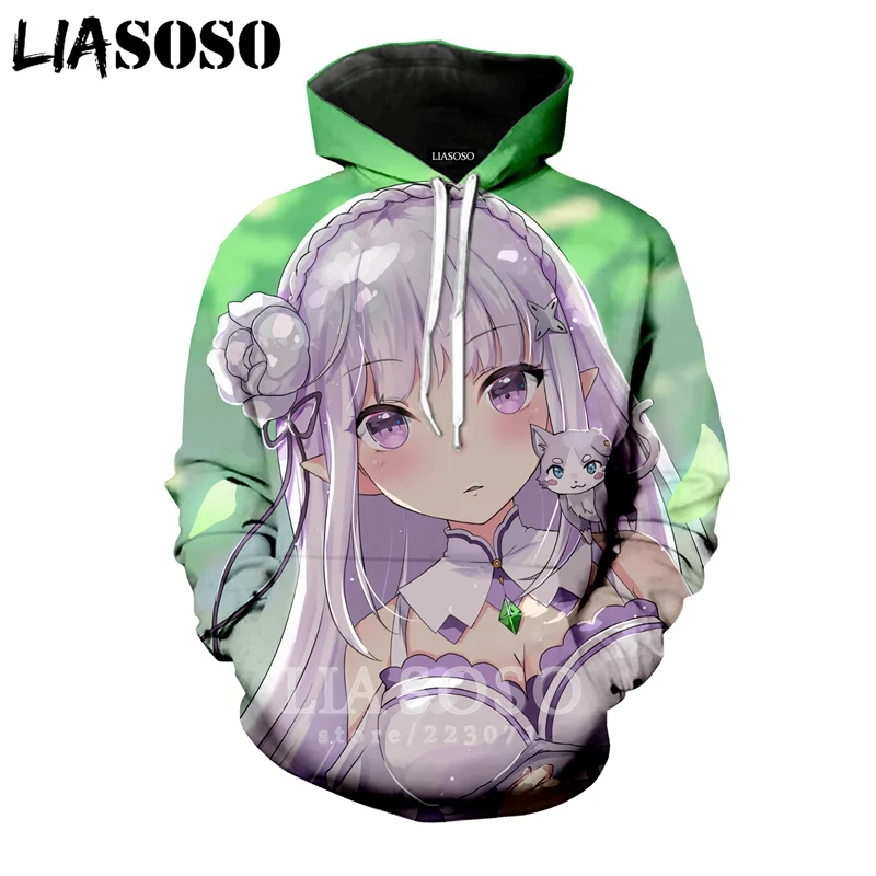 LIASOSO новинка зимы 2019 Мужская и Женская толстовка с 3D принтом аниме Re Zero длинным