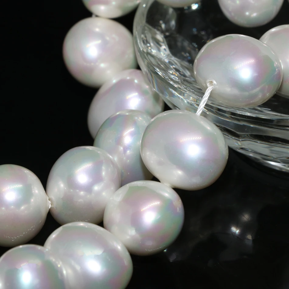 

16*19mm white natural pearl shell approx round irregular beads women wedding party elegant gifts jewelry making 15inch B2275