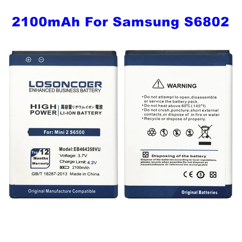 Аккумулятор LOSONCOER 2100 мАч EB464358VU для Samsung Galaxy Y Duos S6102 Mini 2 аккумулятор S6500 S6802 Ace Plus S7500