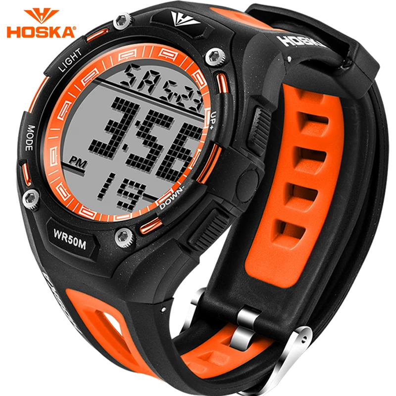Мужские спортивные часы hosk водонепроницаемые кварцевые цифровые светодиодные