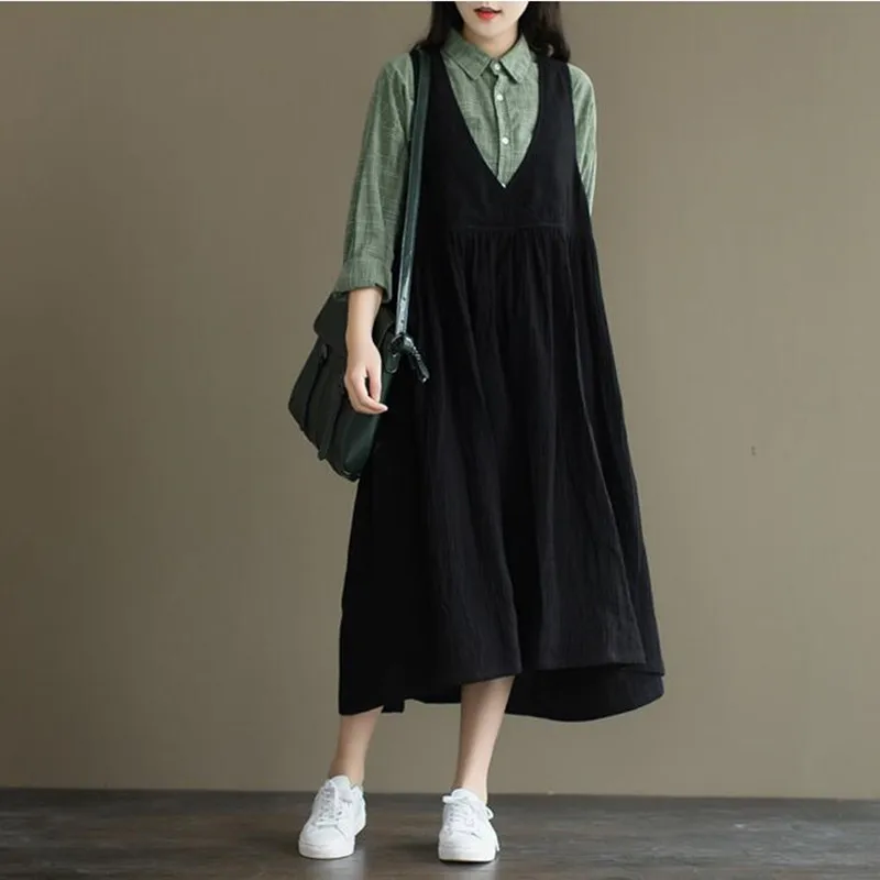 Женское платье жилет свободного покроя повседневное элегантное Хлопковое