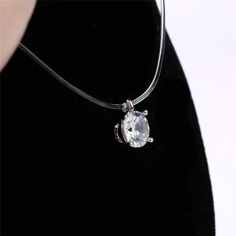 Elegant Floating Illusion Silver Clavicle Zircon Pendant Necklace Invisible Line | Украшения и аксессуары