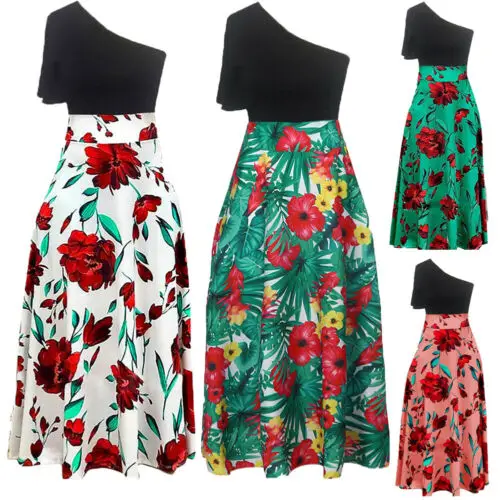 2019 Стильное женское Бохо косой одно плечо цветочный принт Высокая талия платье