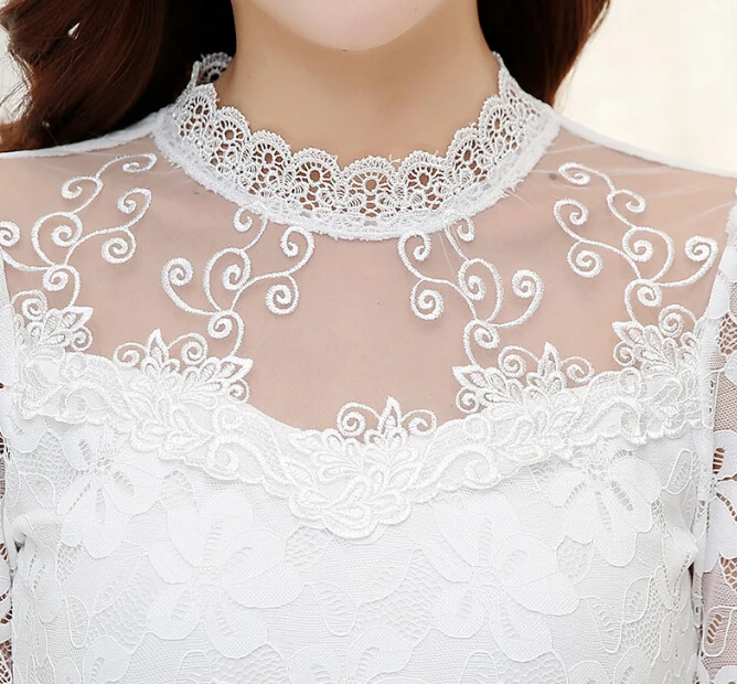 2019 размера плюс Осенние женские пикантные открытые кружевная блузка с длинным