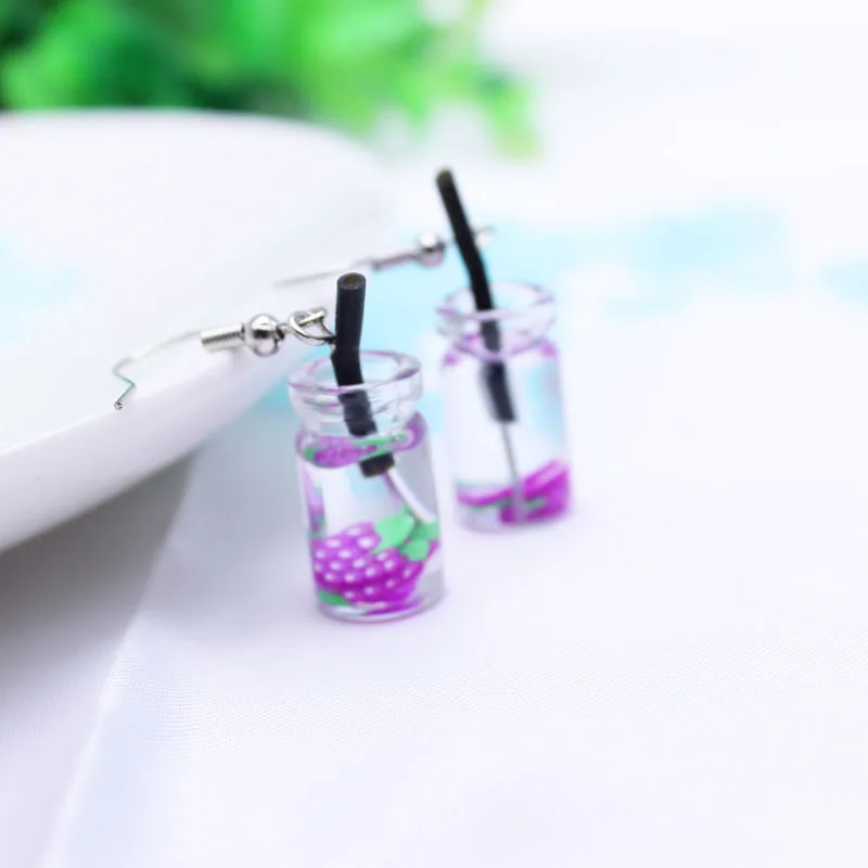 Блестящие сбоку новые женские модные брендовые ювелирные изделия фруктовый сок чашки висячие серьги жемчужный чай милые летние стильные висячие серьги
