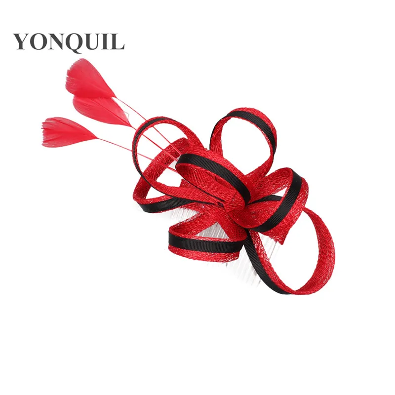 Sinamay Feather Hair Fascinator, головной убор, зажим для коктейльной вечеринки, церковная шляпа, аксессуар SYF45, головной убор на день гонок (art.: 3920cbb31df82) - 3920cbb31df82