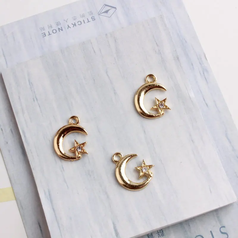 

20PCS/Lot New Arrival Fashion Jewelry Gold Color Tone Moon&Star With Rhinestone Charm For DIY Jewelry Making Earring Accessories