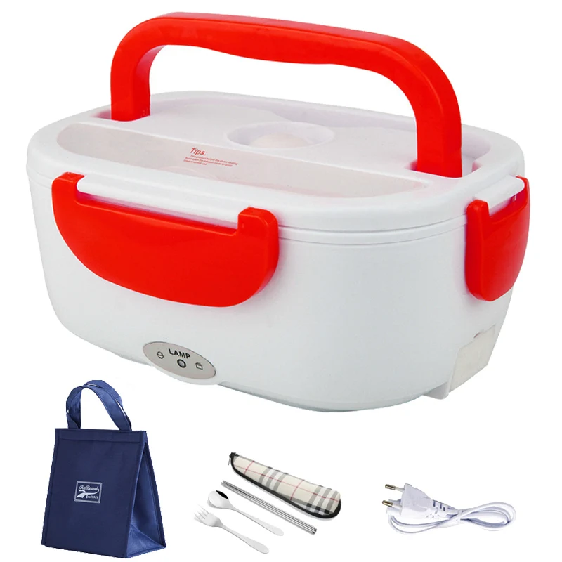 Red - Bag Set 220 В ЕС вилка Электрический Подогрев Bento Box пластик для офиса и дома подогреватель риса пищевые контейнеры белые детские Ланч-боксы с сумкой столовая посуда - Цвет: Red - Bag Set