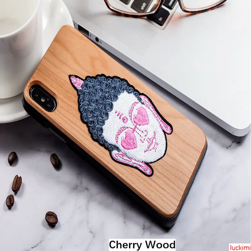 For iphone 6 7 8 6S Plus X Xs Xr Max Buddha Head peach cherry wood Bamboo embroidery Nature Material Phone case cover |