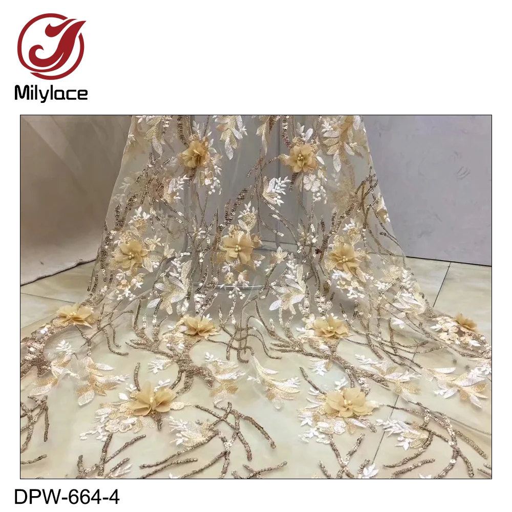 Milylace 3D Цветочная кружевная ткань с блестящими пайетками 5 ярдов французский тюль