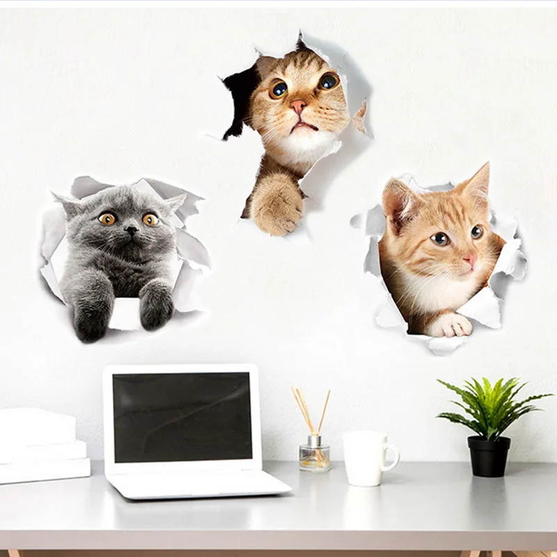 2 шт. милые настенные наклейки для кухни 3d Кот собака туалет гостиная домашний