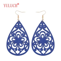 new designyuluch natural handmade water drops openwork flowers wooden pendant for fashion ethnic women jewelry earrings gifts