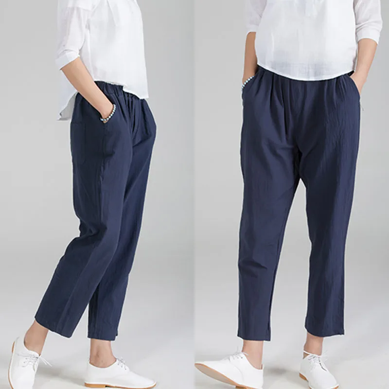 Women's Pants Solid Cotton Linen Loose Slim Casual Harem Pencil Trousers | Женская одежда
