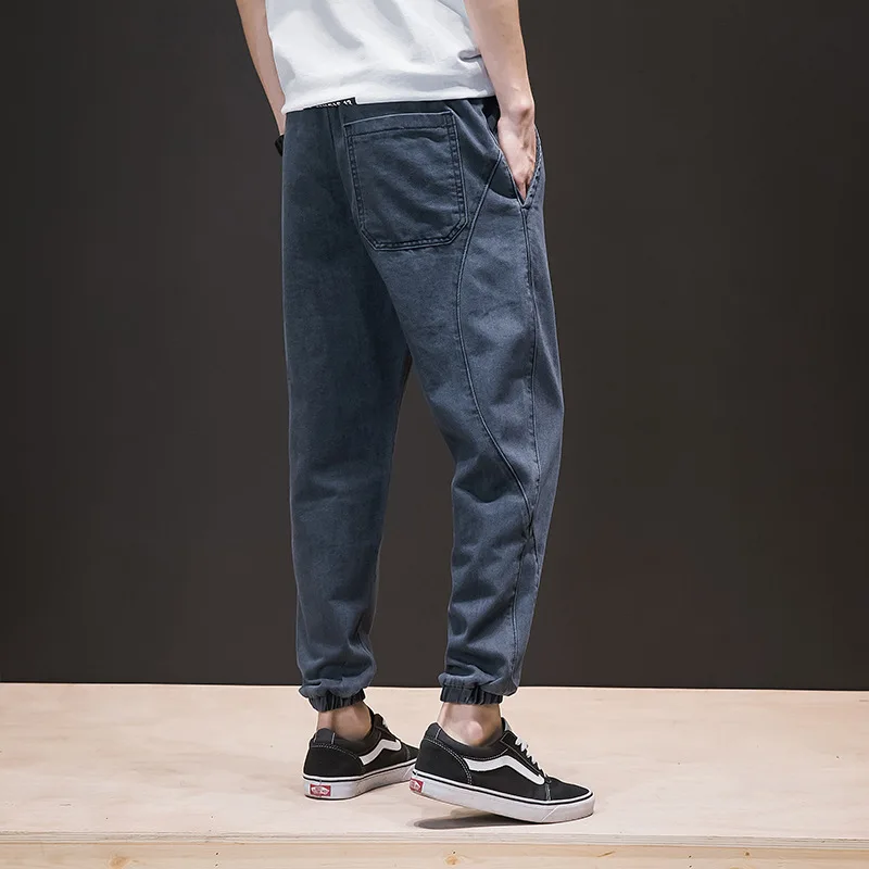 Джинсы мужские джинсовые в японском стиле джоггеры из денима со шнурком хип хоп