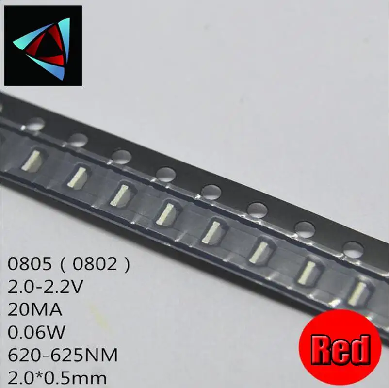 100 шт. SMD 0805(0802) светодиодный белый красный зеленый желтый синий теплый белый желтый зеленый оранжевый светильник - Цвет: Красный