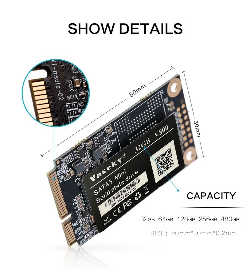 Vaseky Msata SSD 1,8 дюймовый жесткий диск для компьютера 120 ГБ 256 ГБ SSD для ноутбука Sata3 Мини Внутренние твердотельные диски ноутбук 64 ГБ 32 ГБ