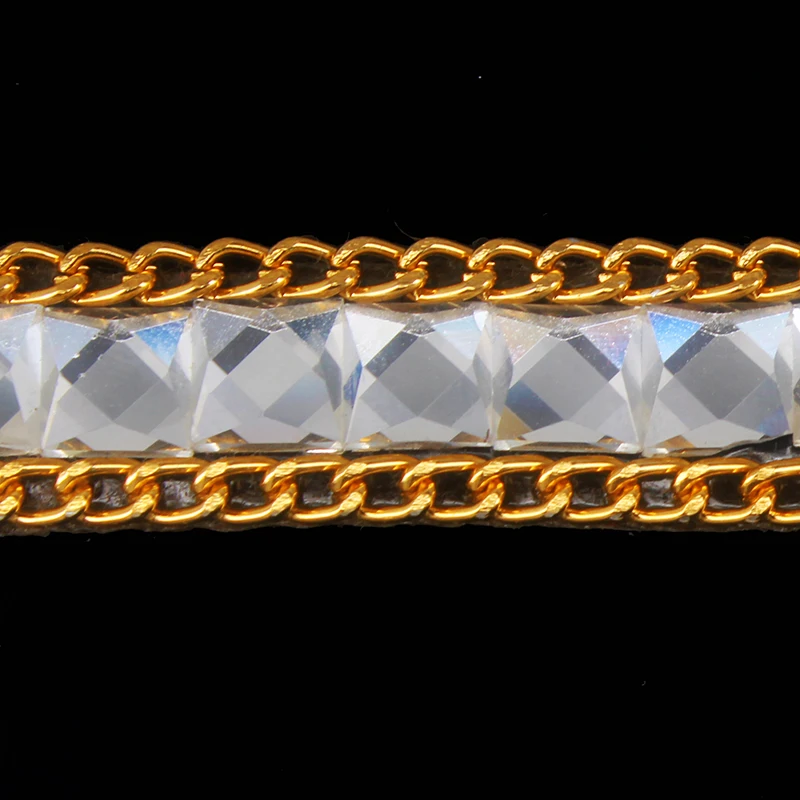 5 ярдов квадратные белые стразы кристалл с золотой цепочкой железо на горячей