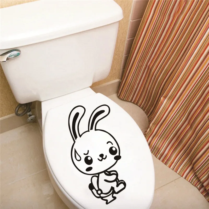 Забавный белый кролик Декор туалета ванной стены стикеры домашний декор diy
