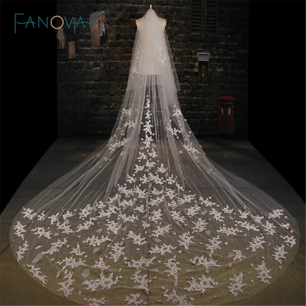 Однослойная вуаль с аппликацией длинная белая для свадьбы 3 5 м аксессуары 2019 WV