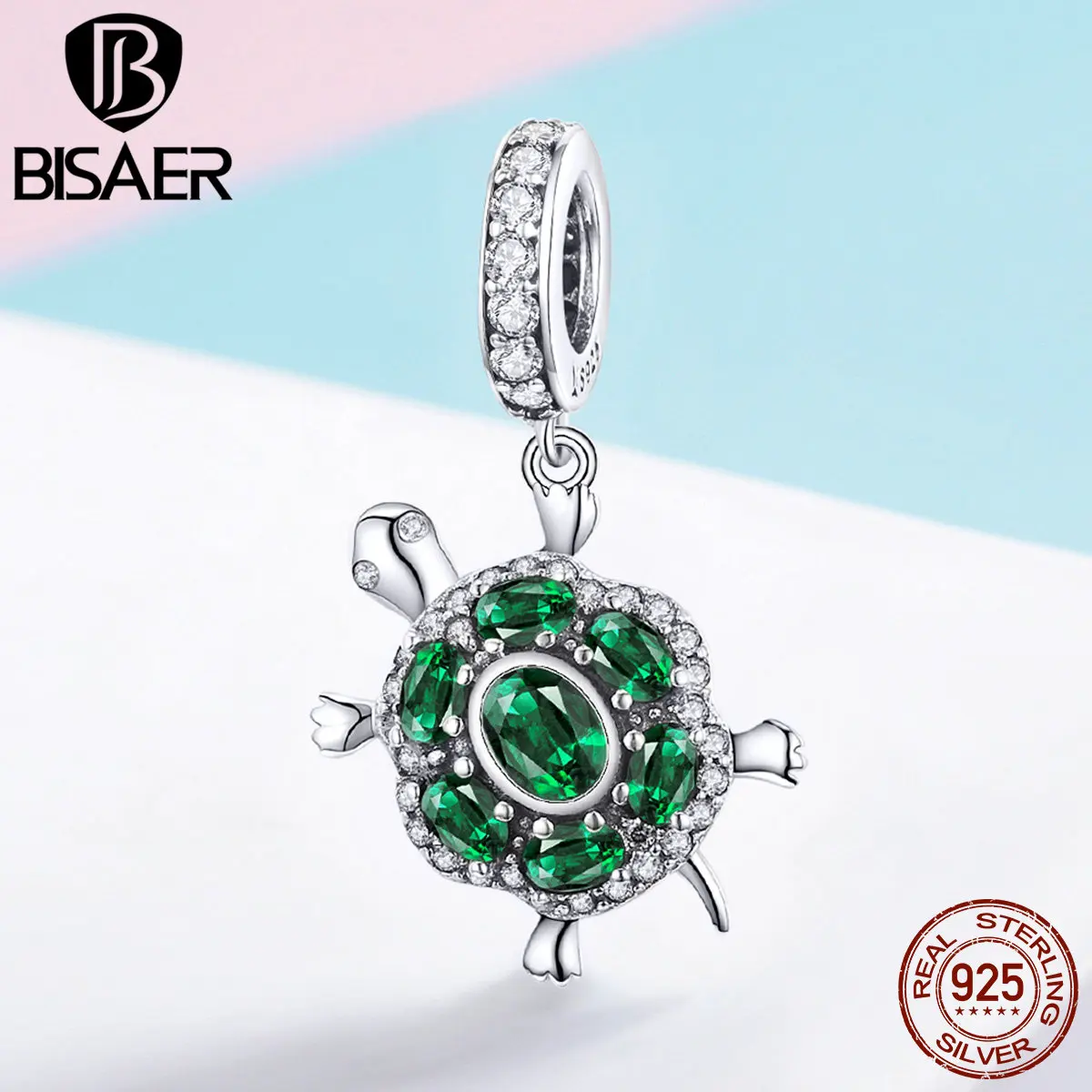 BISAER океанские шармы Черепаховые бусины из серебра с зеленым кубическим