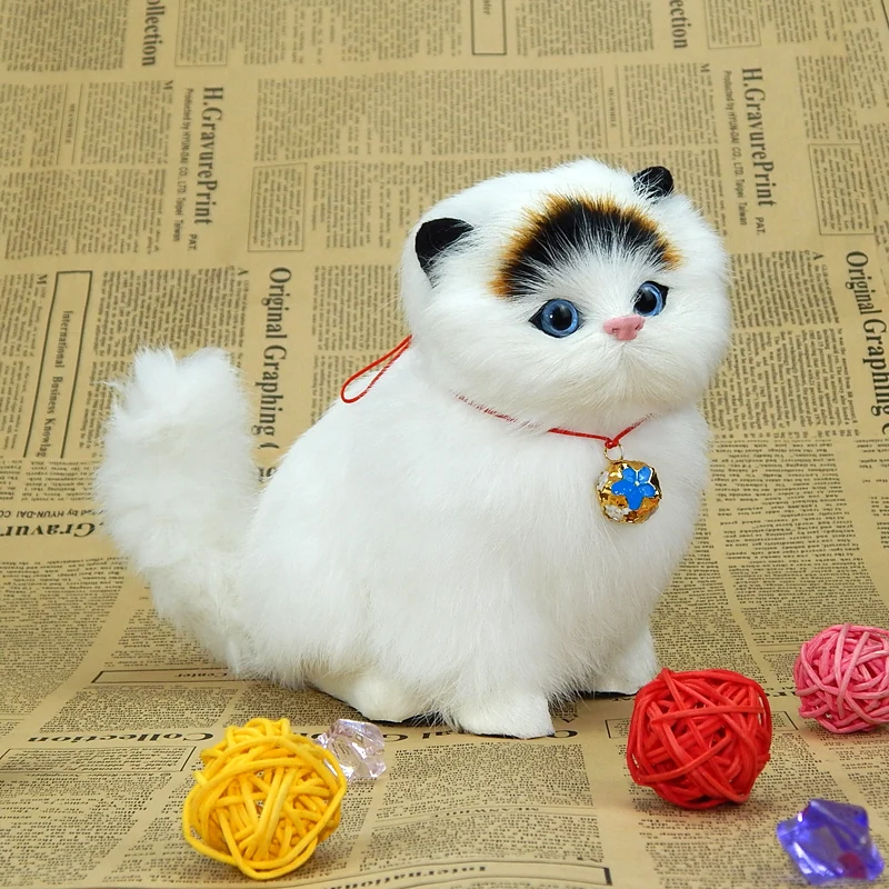 Модель кошки miaow с колокольчиком полиэтилен и мех 16x15 см белая кошка Черной