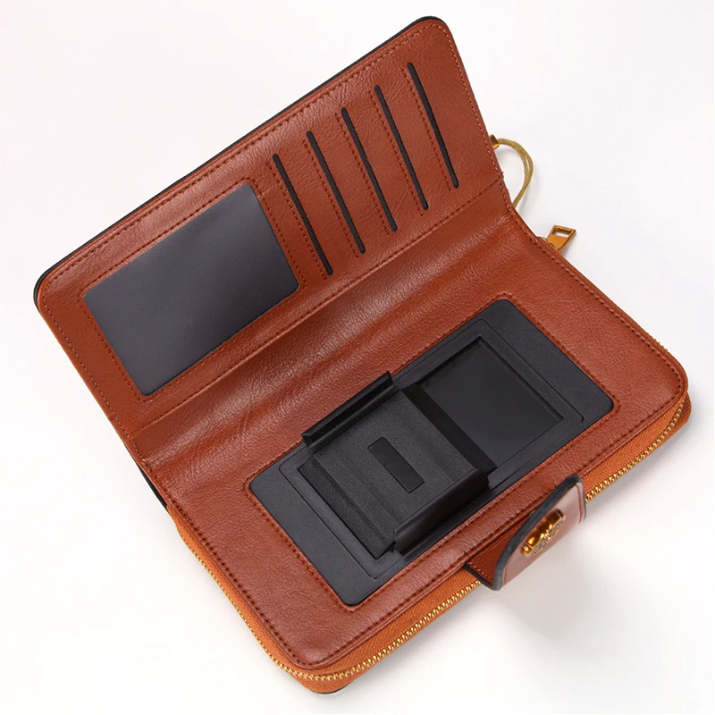 Muurdde Women Wallet Clutch Genuine Leather Wallets Female Organizer Cell Phone Clutches Money Bag Long Zipper Coin Purse Pocket
