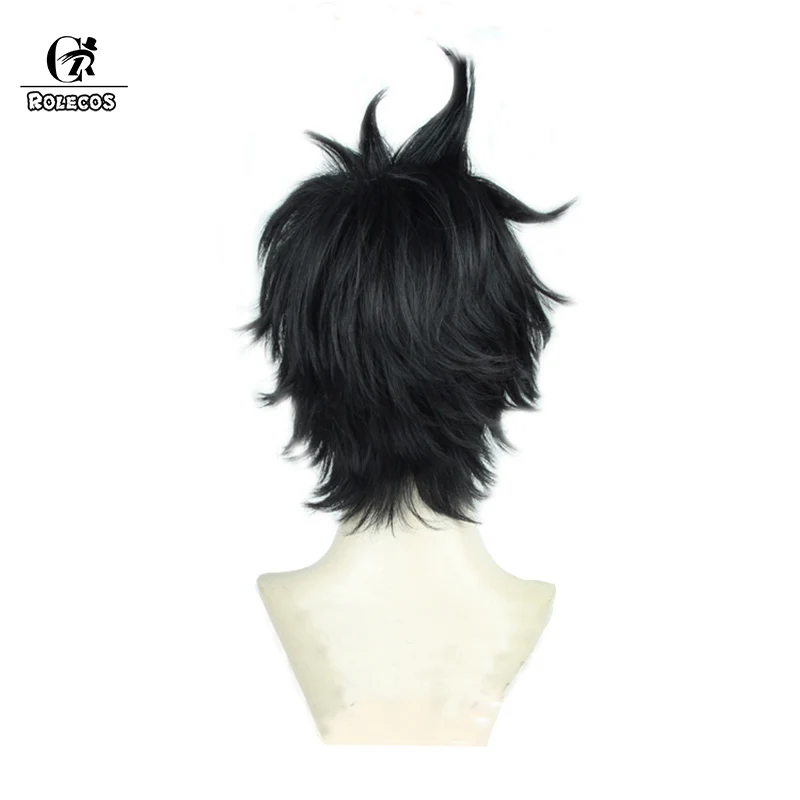 ROLECOS Black Clover Cosplay Headwear Yuno Cosplay Men Synthetic Hair Short Black Heat Resistant Synthetic Hair Perucas