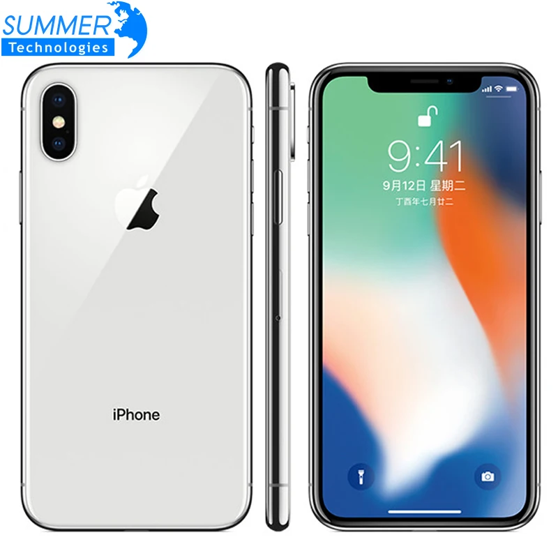 Разблокированный мобильный телефон Apple iPhone X с шестиядерным процессором, 256 ГБ/64 Гб ПЗУ, 3 ГБ ОЗУ, двойная задняя камера 12 МП, 5,8 дюйма, 4G, LTE, смартфон