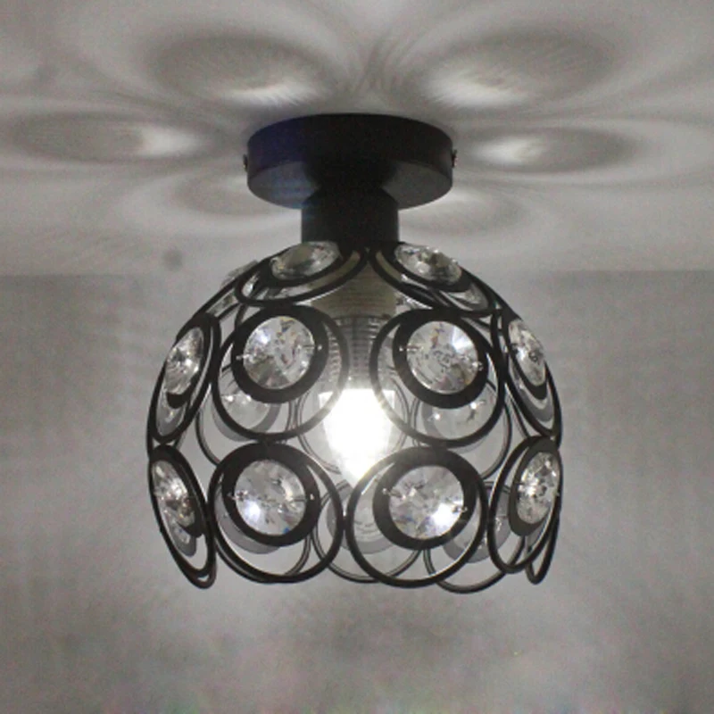 

[HQXING] LOFT Vintage black ceiling light Wrought iron K9 Crystal Ceiling lamp AC85-265V for corridor lamp balcony kitchen lamp