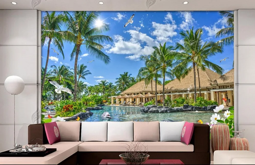 Современные 3d фото обои на заказ стереоскопический пляж Санья голубое море небо