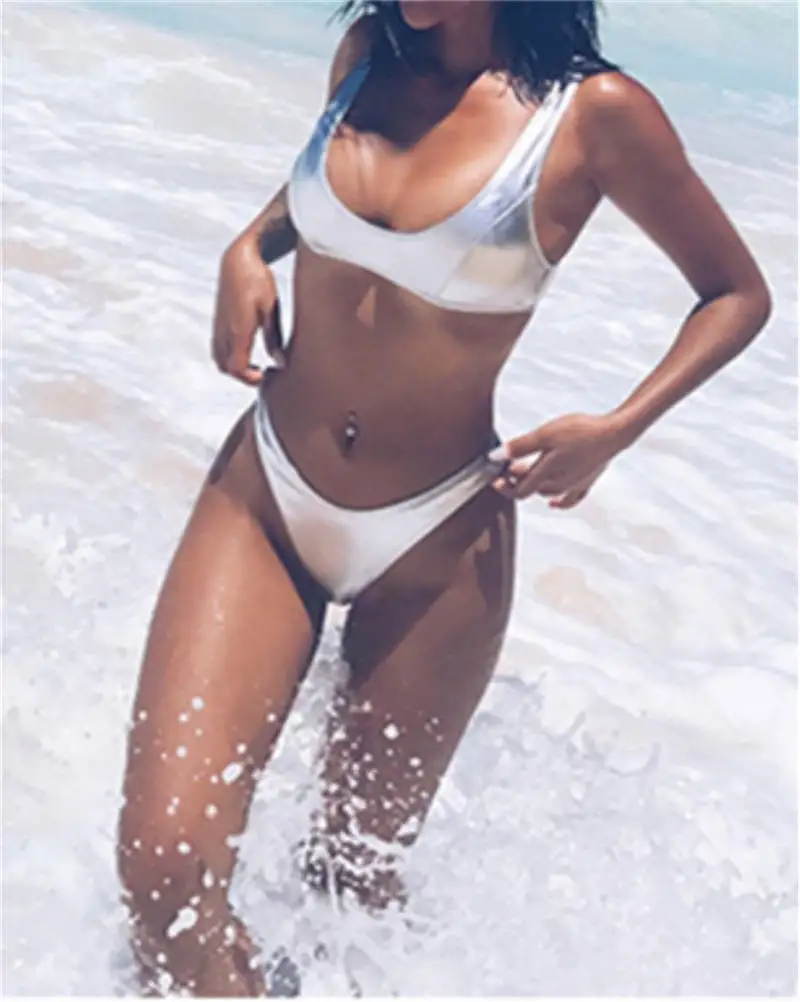 Silvery bikini Золотой серебряный купальник цвета металлик роскошный бюстгальтер с подкладкой sequine бикини водонепроницаемый микро Монокини купальник сексуальный купальный костюм - Цвет: Silvery bikini
