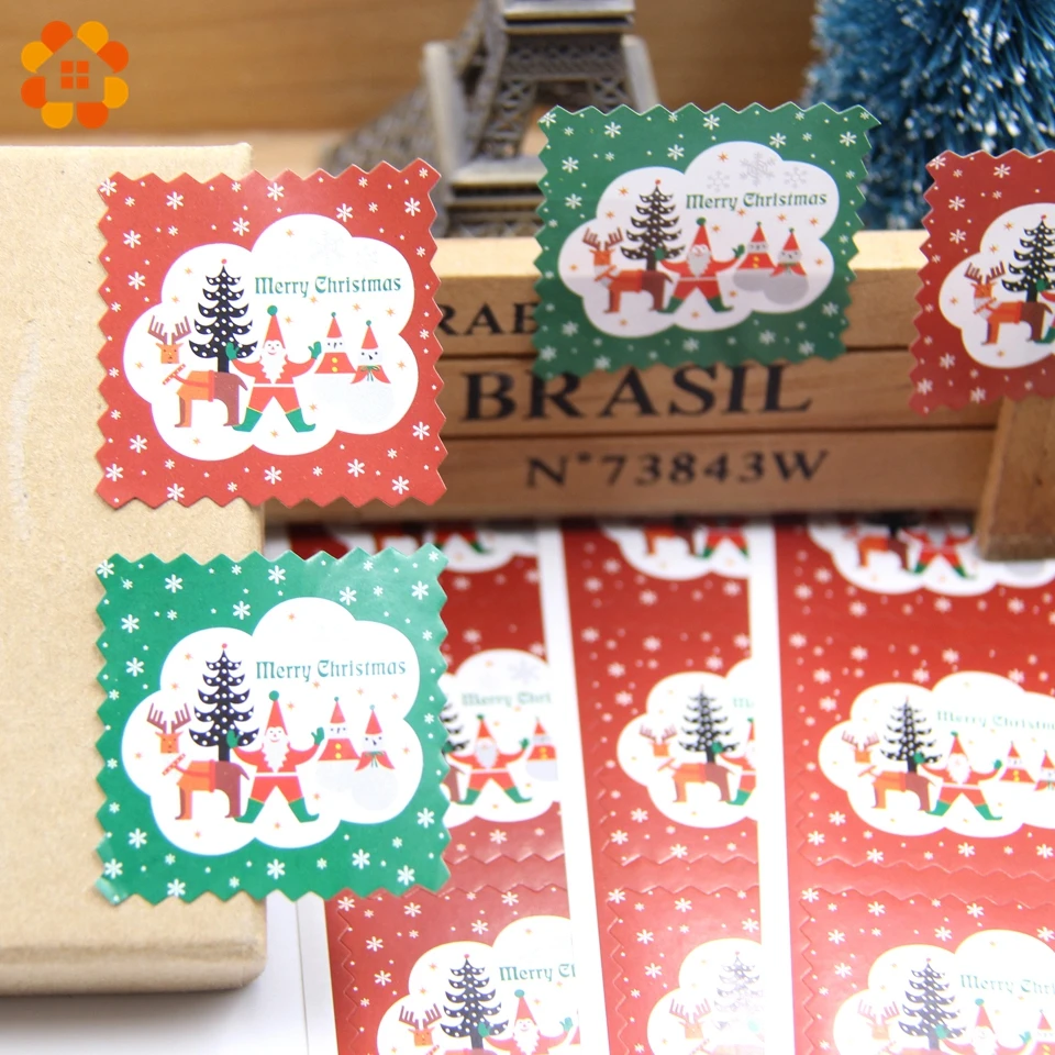 60 шт много счастливых рождественских наклеек бумажная бирка для подарка