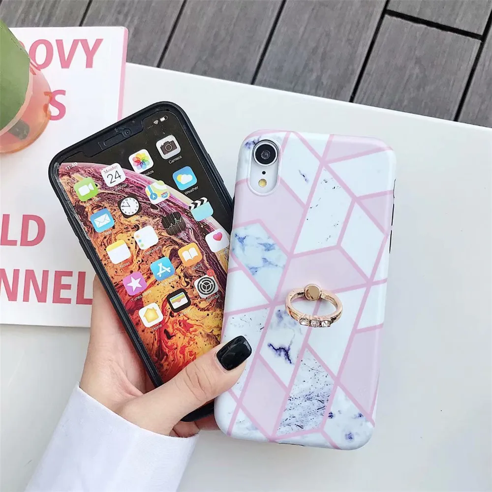 Роскошный Мраморный держатель кольца для пальцев чехол iPhone x s xs max xr 6 6s 7 8 Plus