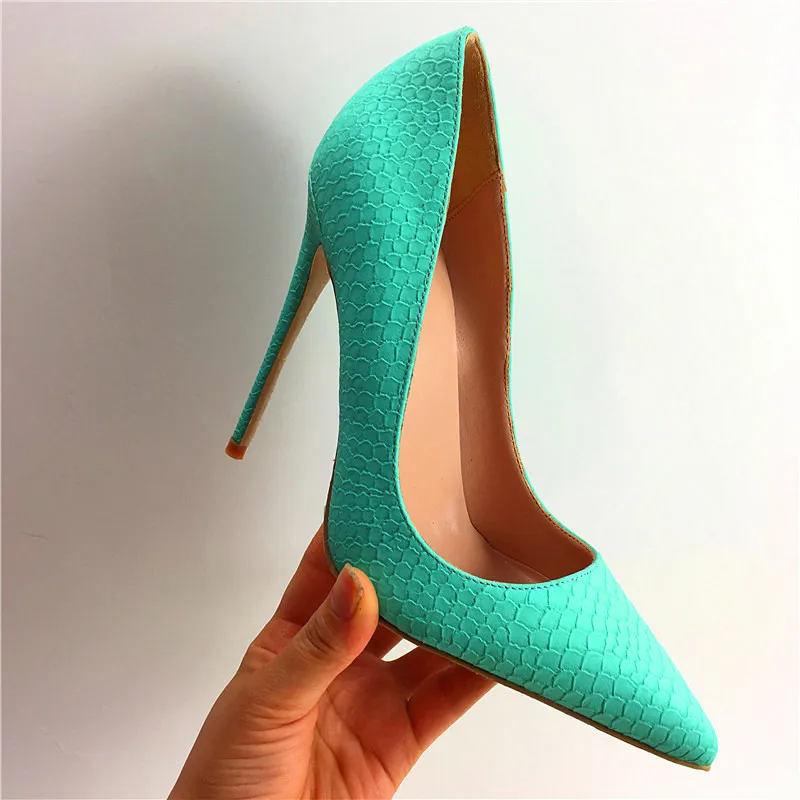 

New Fashion free shipping green leather python snake Poined Toes Stiletto Heel high heels shoes pump HIGH-HEELED SHOES