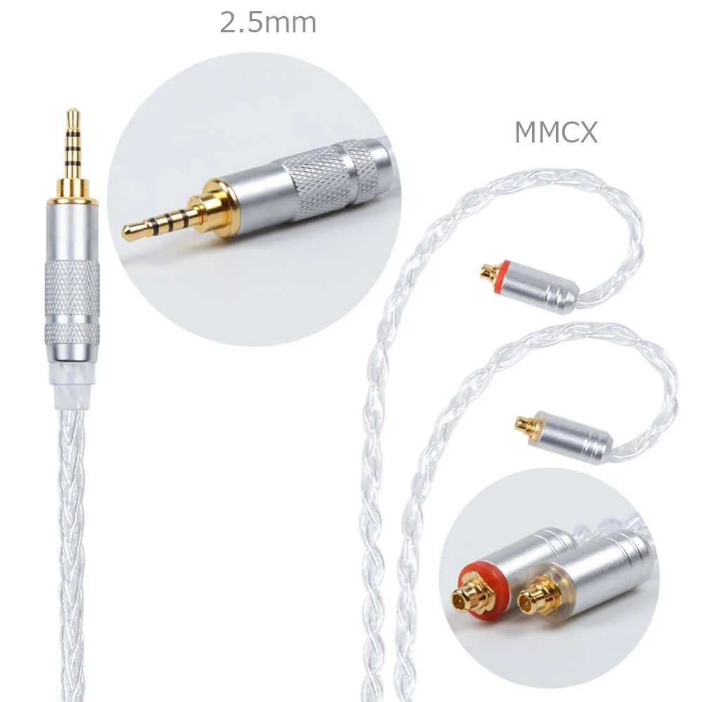 2.5mm plug with MMCX Nicehck 4,4/3,5/2,5 мм балансный MMCX/2Pin разъем 8 Core посеребренный кабель для kzzsn ZS10 AS06 лампа указателя V80 TFZ nicehck M6/DT600 - Color: 2.5mm plug with MMCX