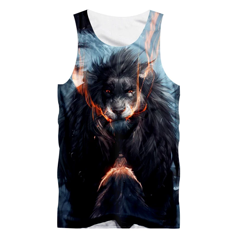 UJWI 2019Men одежда крутой принт Angry Lion 3D майка для тренажерных залов топы мужчин