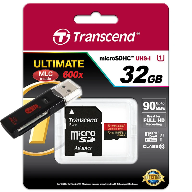 Transcend высокоскоростной Micro sd карта 600X32 ГБ 16 MicroSDHC Памяти 90 МБ/С. Class10 UHS-I карты