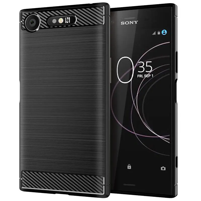 Черный Компактный чехол для sony Xperia XZ1, простой матовый Силиконовый чехол-накладка из углеродного волокна для sony Xperia 1, 5, 10 Plus - Цвет: Черный