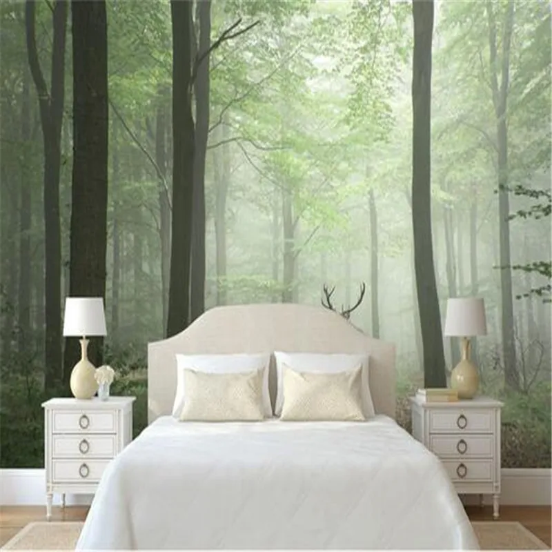

customized 3d photo wallpaper modern minimalist aesthetic forest morning mist elk bedroom living room tv background 3d wallpaper