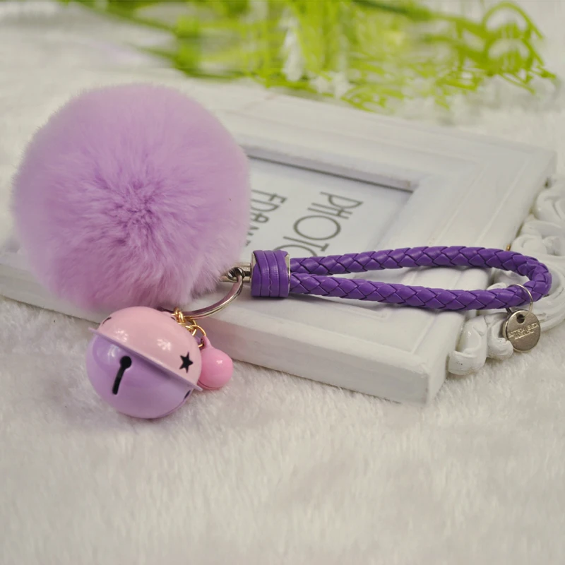 Брелок для ключей с меховым помпоном 8 см пушистый металлический брелок кроликом