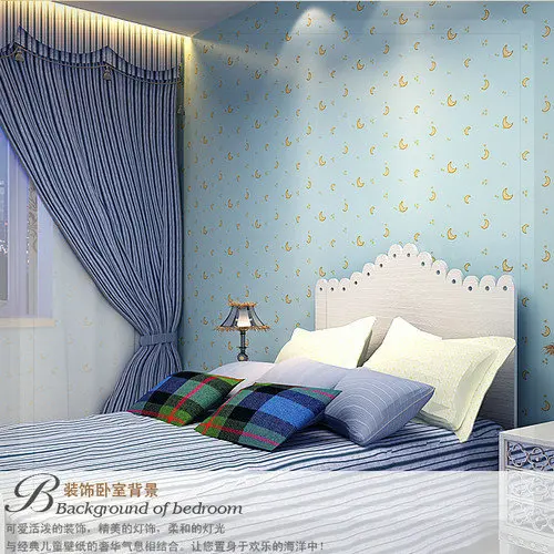 Сказочные луны и звезды нетканый бриф, экологический материал для обоев в детской теплой спальне.