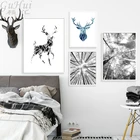 Постер на холсте с изображением черно-белых деревьев и животных, лосей, Синего Волка, оленя, Настенная картина для украшения дома, гостиной, ресторана