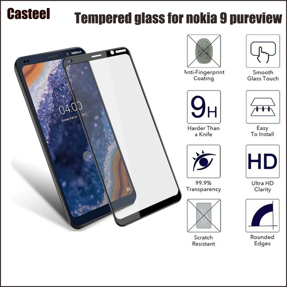 Закаленное стекло премиум класса 0 3 D с изогнутыми краями для Nokia 9|Защитные стёкла