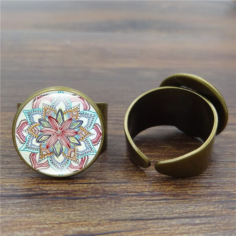 Модное женское кольцо с цветком Мандала искусство стеклянные купольные кольца