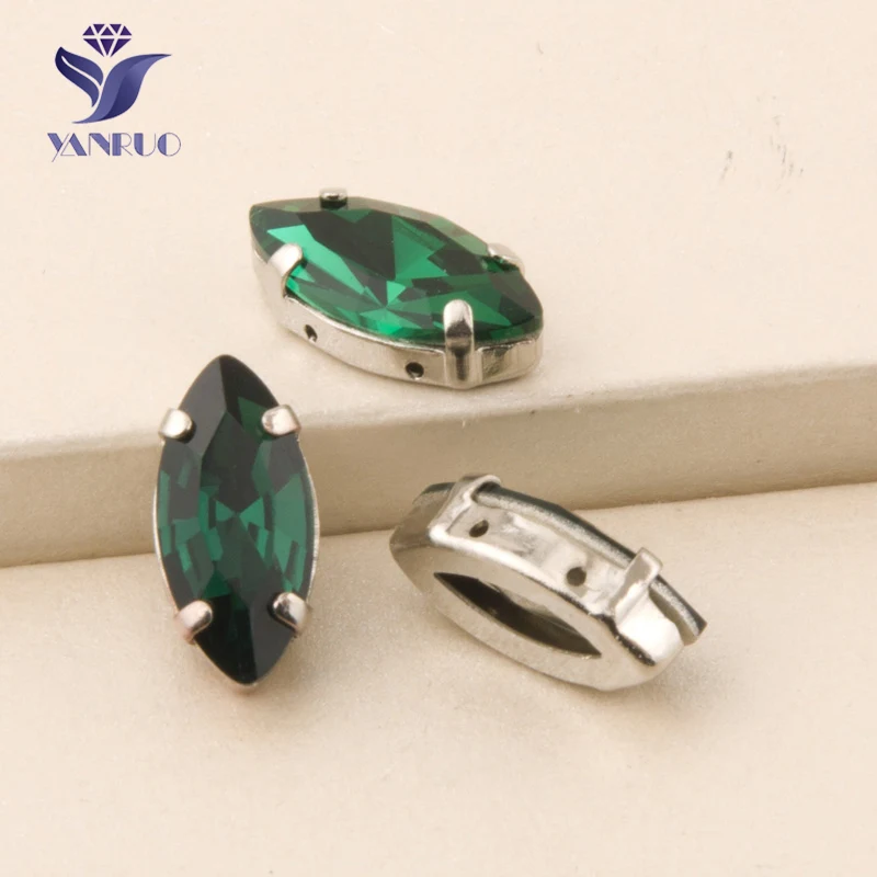Yanruo 4200 Navette Изумрудное стекло пришивные стразы кристалл аппликация камни для