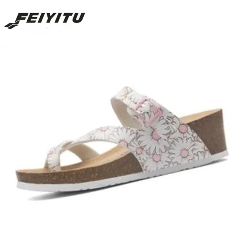 Новинка 2019 Модные женские сандалии FeiYiTu на пробковой платформе летние пляжные с