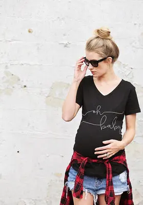 Black Tee Одежда для беременных; футболки с мультяшным принтом; топы для беременных; футболки для беременных женщин; Рождественская Одежда для беременных; большие размеры - Цвет: Black Tee